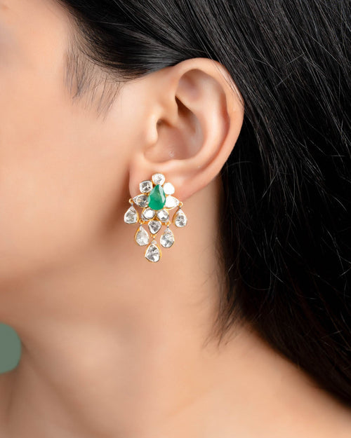 Shristi Polki And Diamond Long Earrings