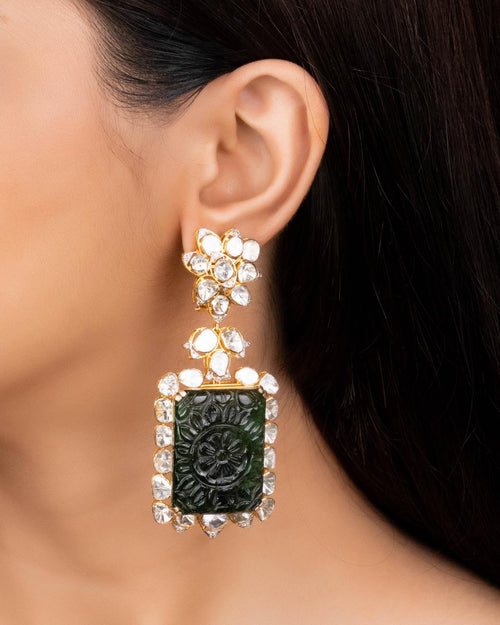 Naisha Polki And Diamond Long Earrings