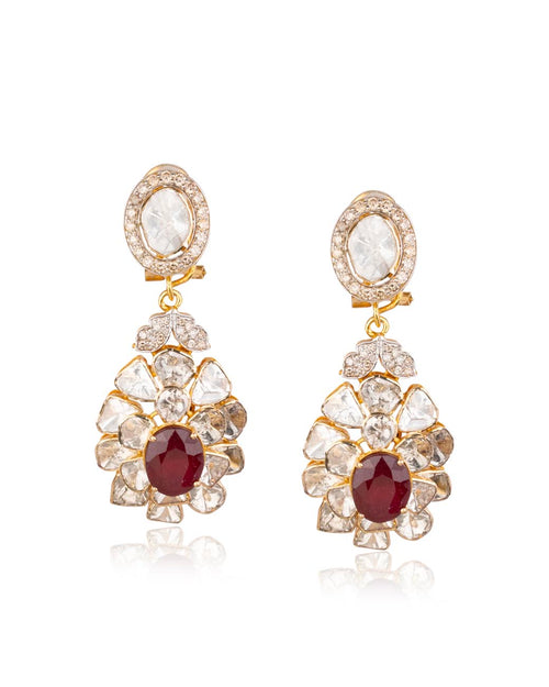 Celeste Polki And Diamond Long Earrings