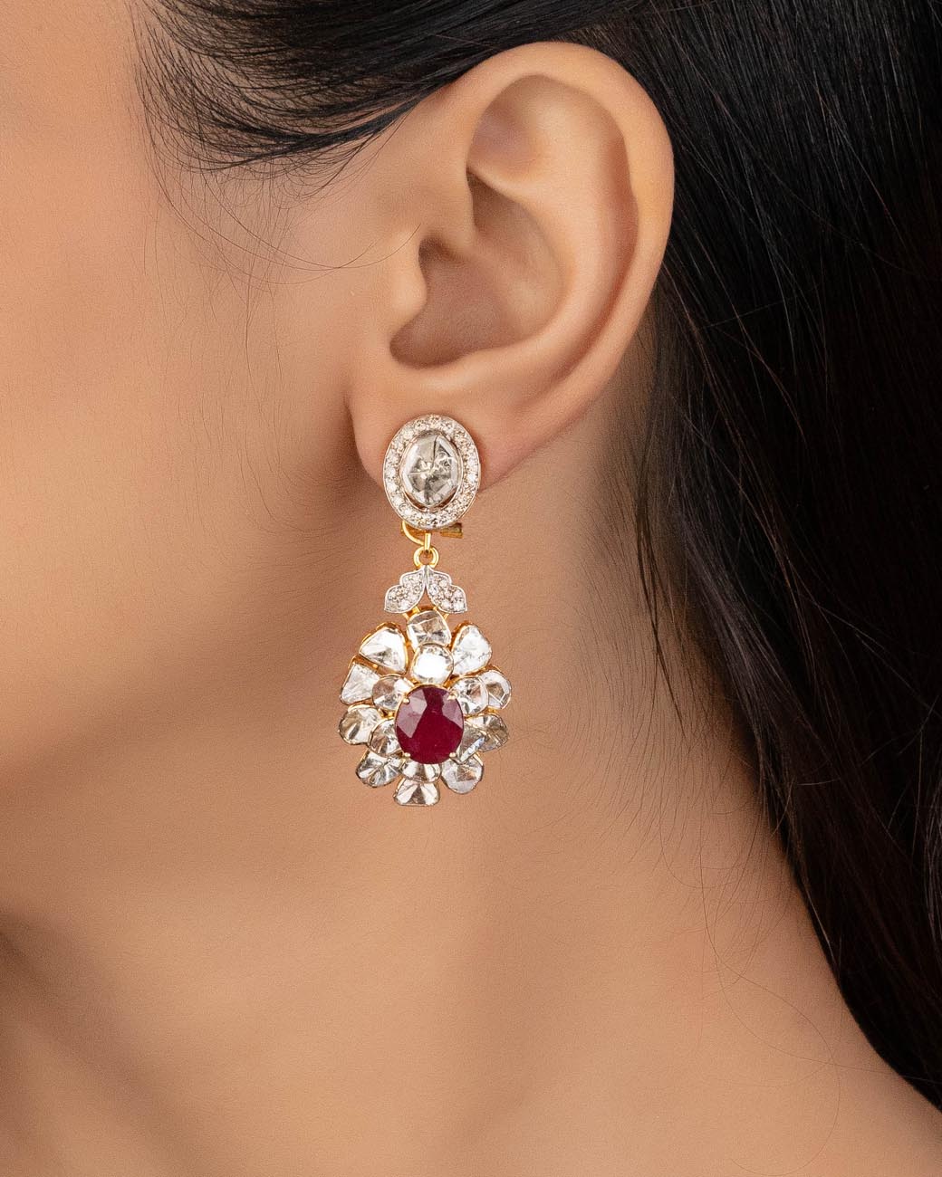 Celeste Polki And Diamond Long Earrings
