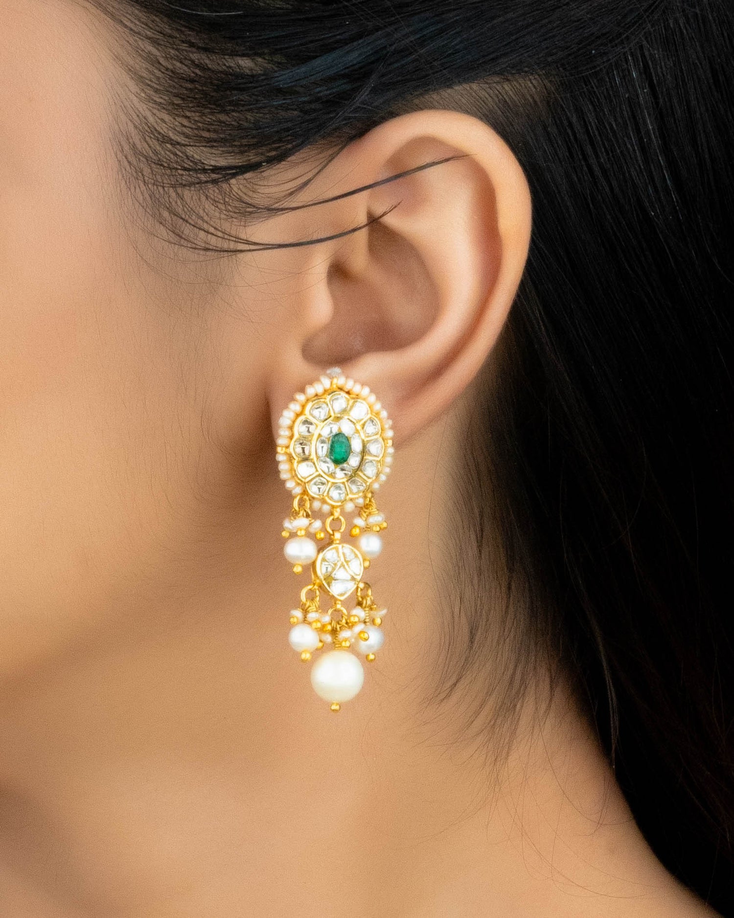 Indira Polki Long Earrings