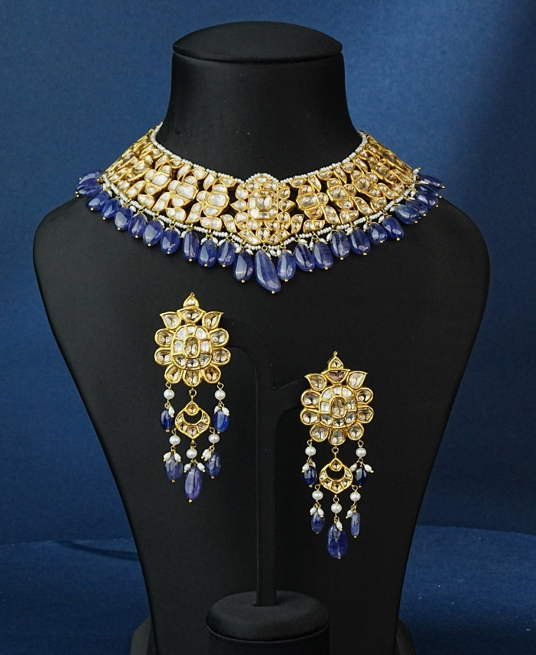 Shanika Necklace And Nimish Long Earrings Polki Set