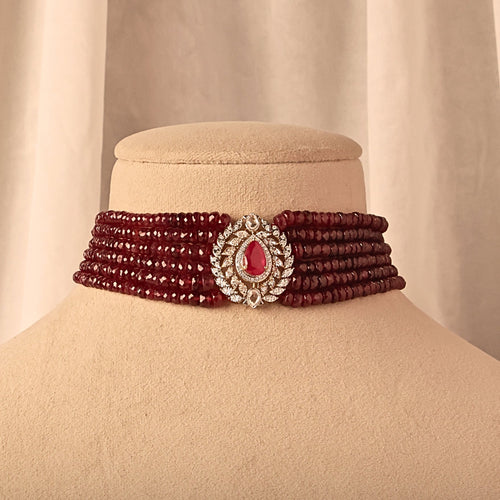 Red Beaded Diamond Choker