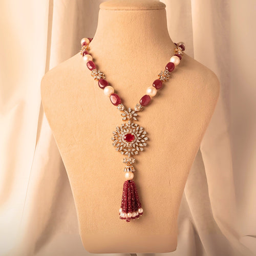 Red Beaded Diamond Necklace Sets