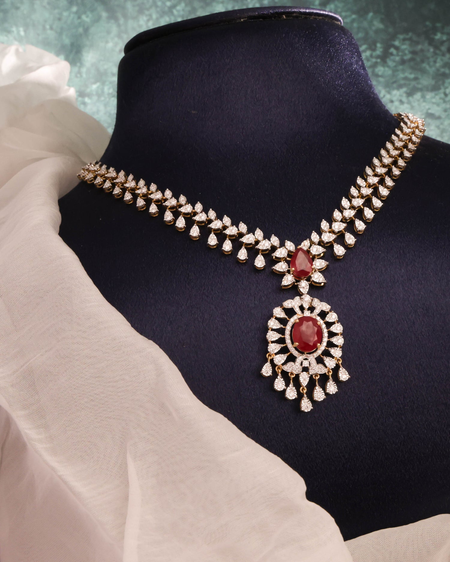 Red Stone Diamond Necklace