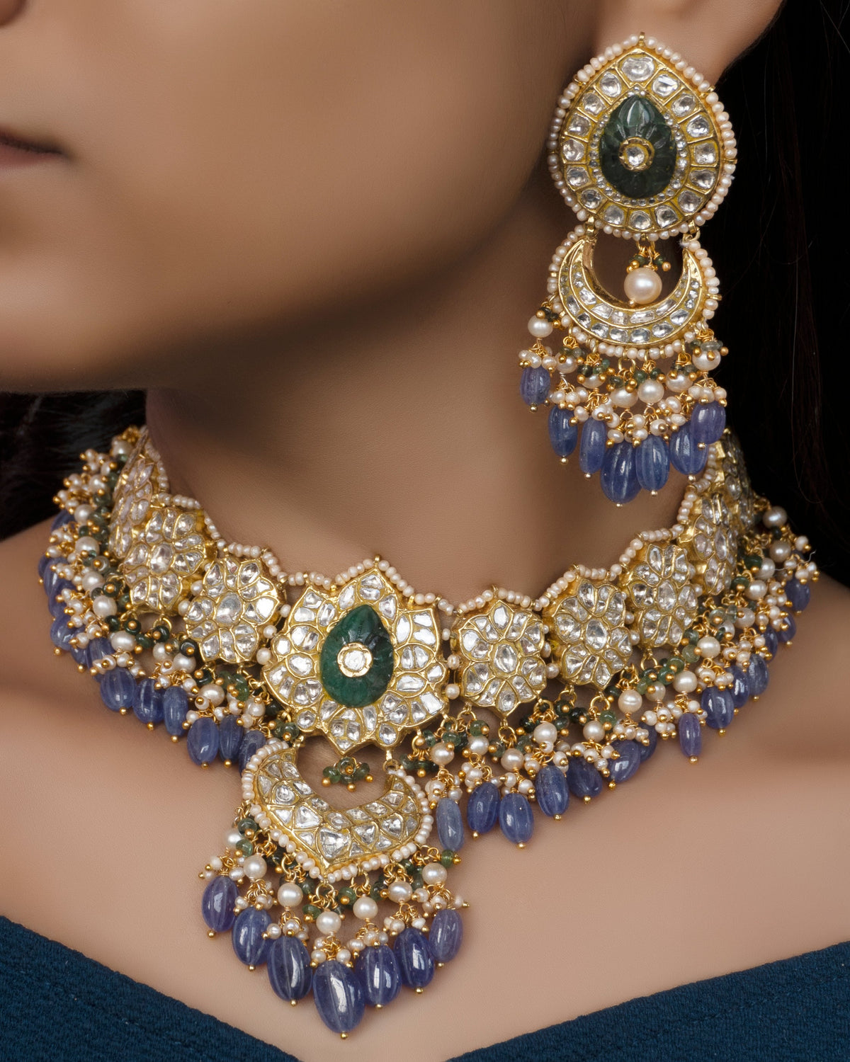 Aditi Necklace and Resha Chandbalis Polki Set