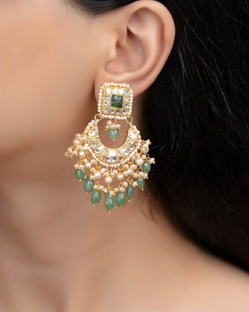 SomnaChokerAndHarvinaLongEarrings Polki Chandbalis