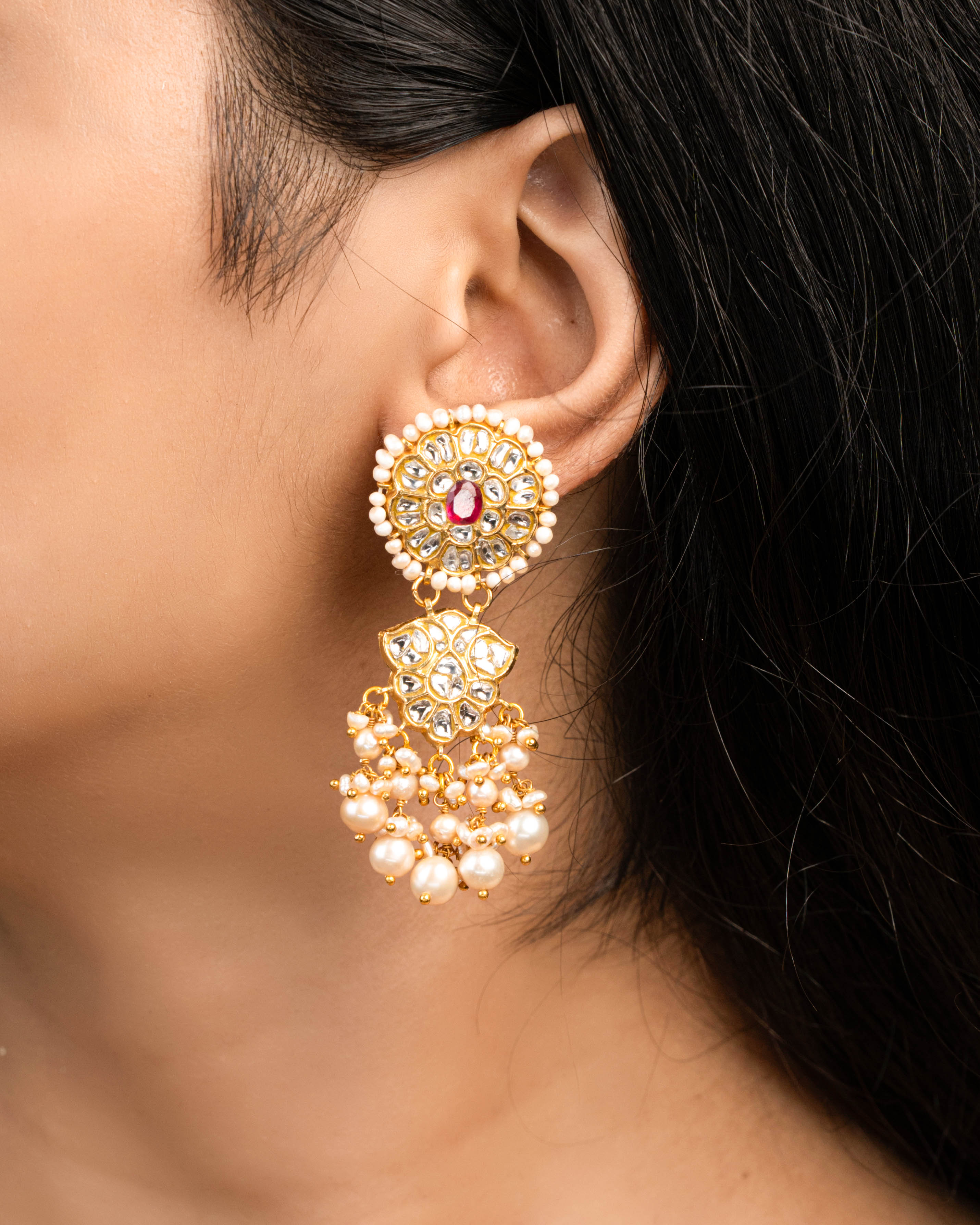 Nitya Polki Long Earrings