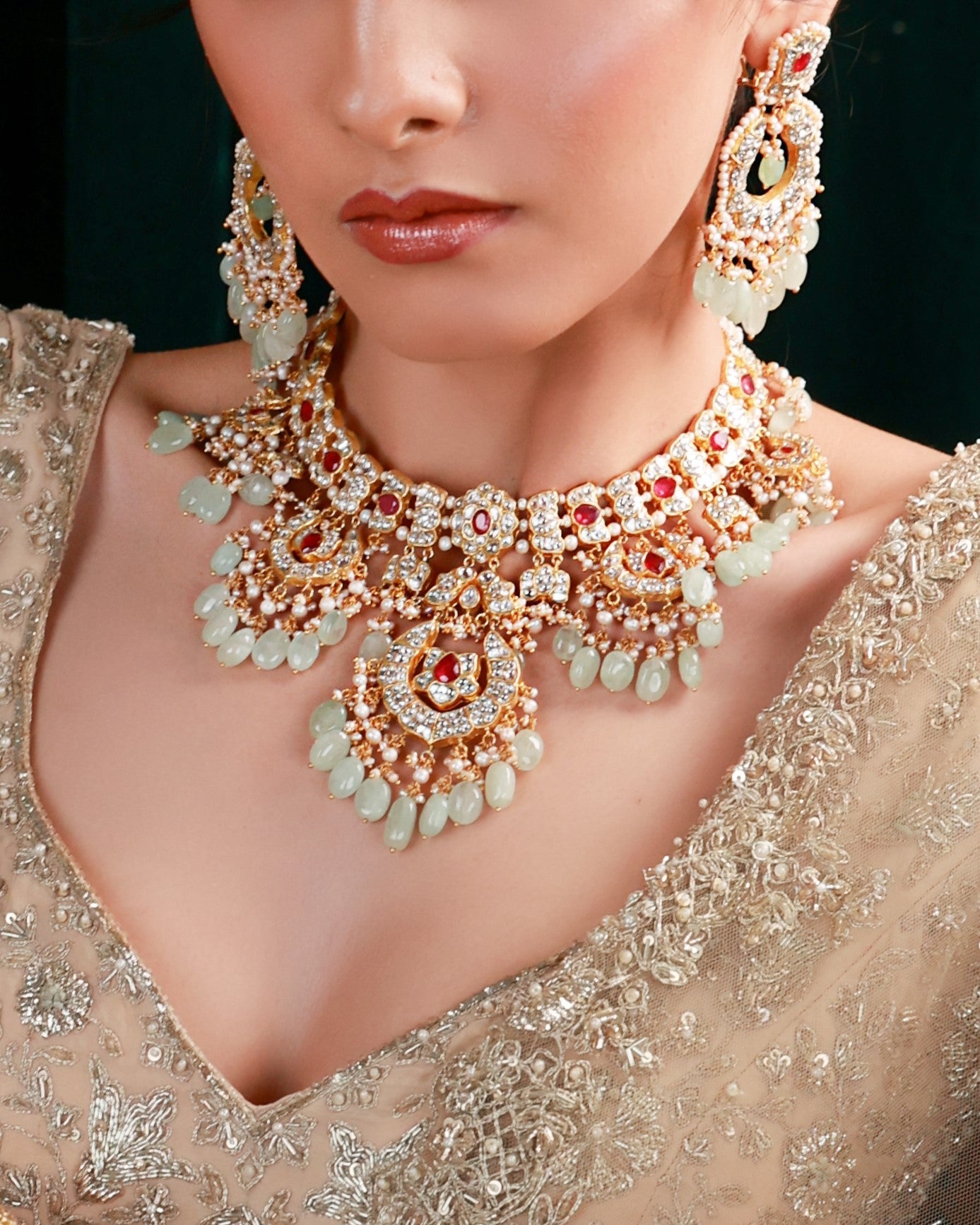 Priya Necklace And Rachana Chandbalis Polki Set