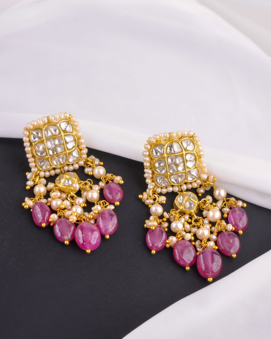 Kira Necklace And Dhruvi Long Earrings Polki Set