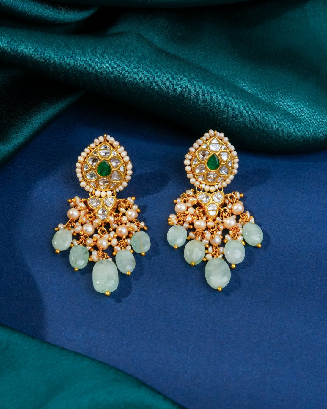 Maithri Necklace And Faisha Long Earrings Polki Set