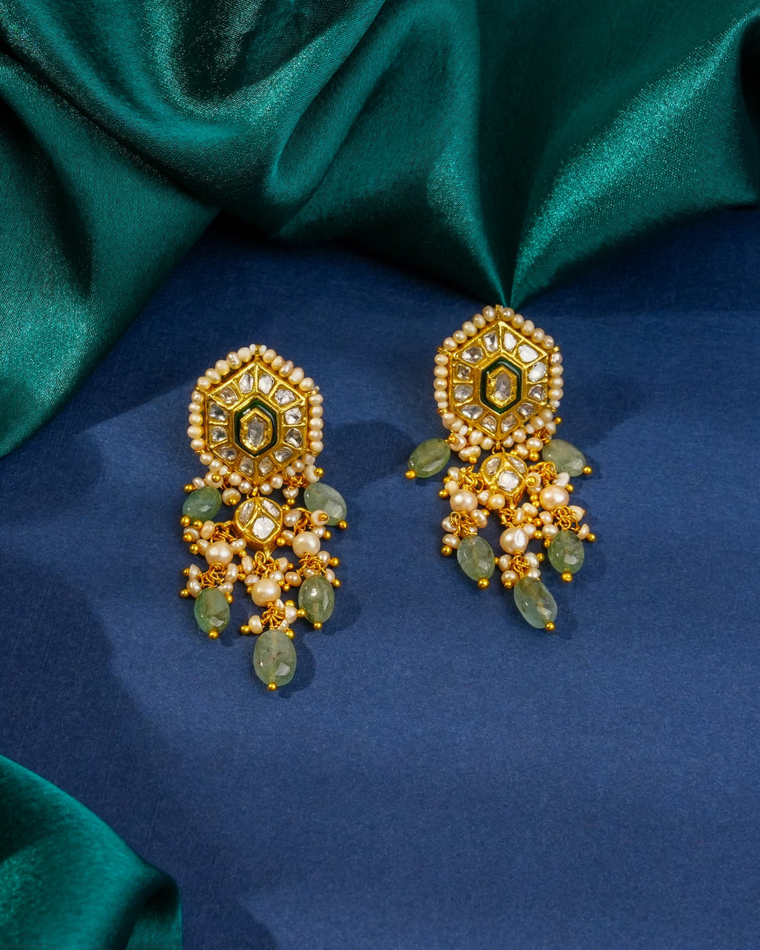 Nandini Necklace And Hanshi Long Earrings Polki Set