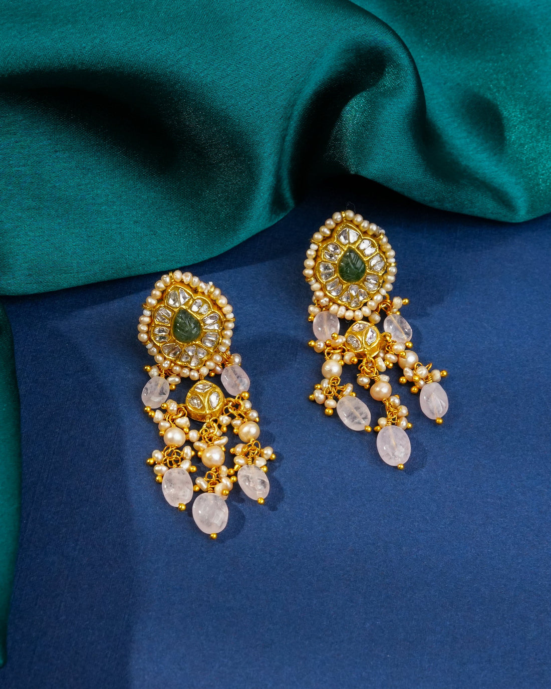 Karunya Necklace And Dipali Long Earrings Polki Set
