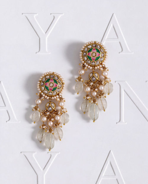 Jishani Polki Long Earrings
