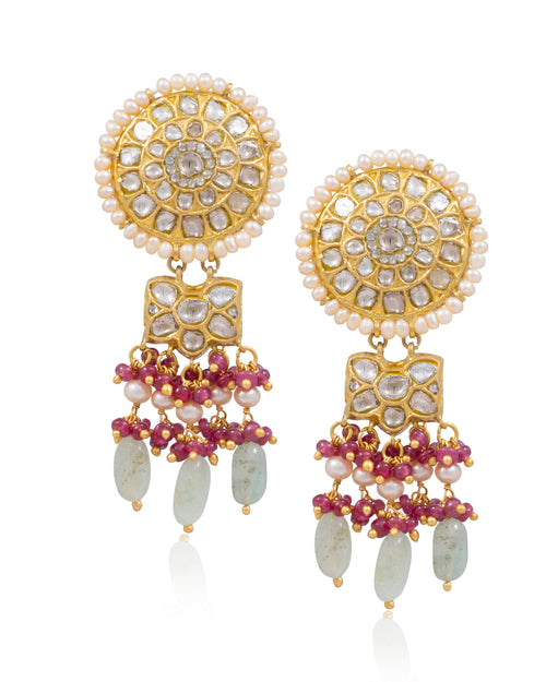 Willow Necklace And Lizbeth Long Earrings Polki Set