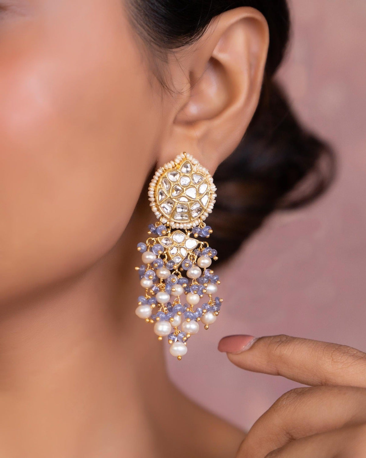 Jessica Choker And Kajal Long Earrings Polki Set