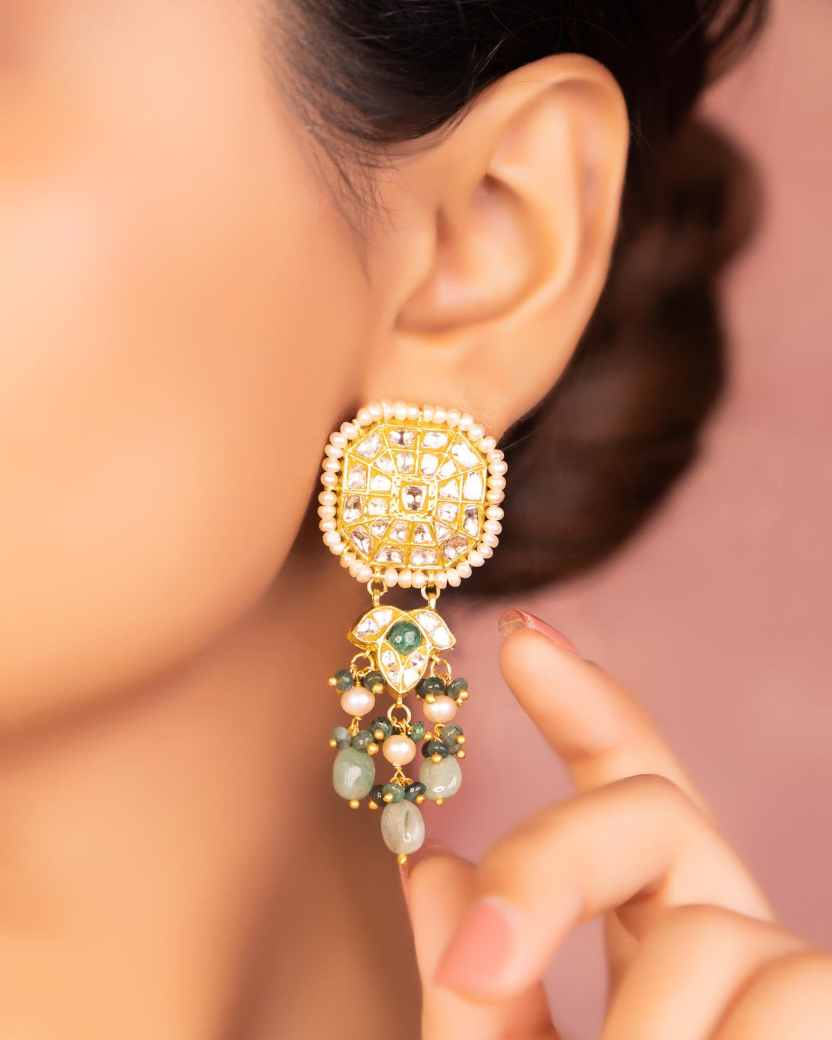 Nividita Choker And Sana Long Earrings Polki Set