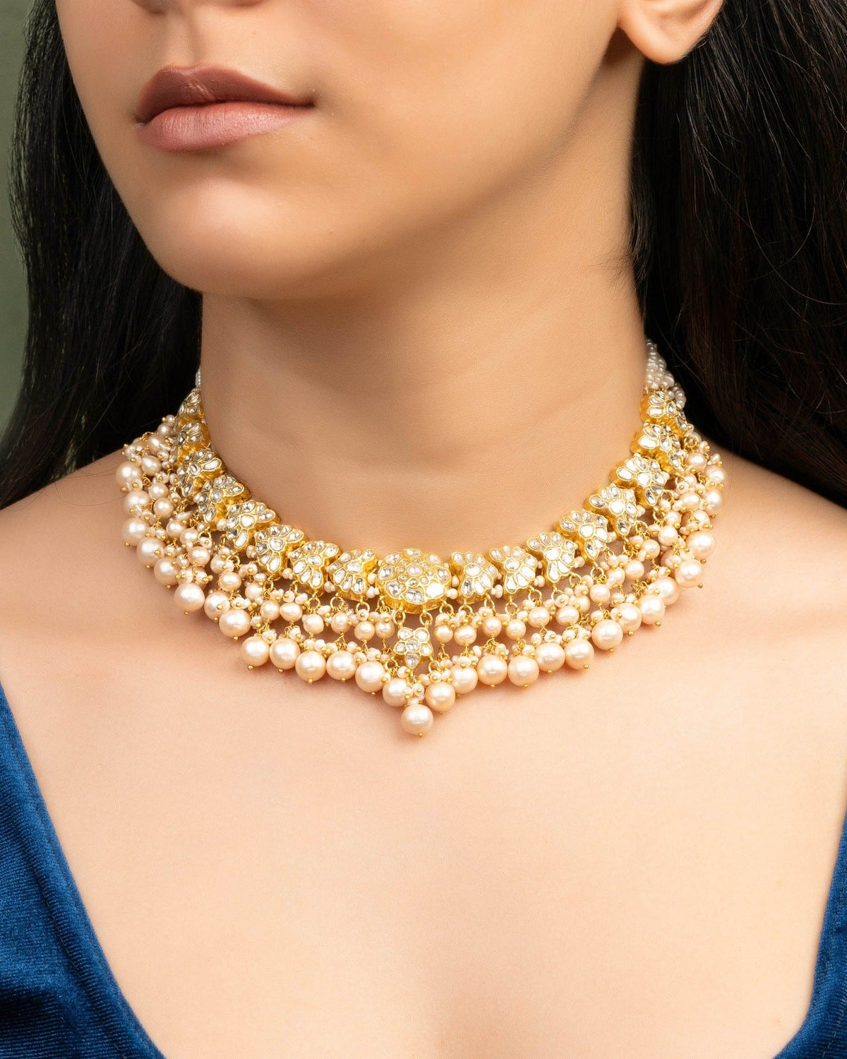 Riyanshi Necklace And Mrinali Tops Polki Set
