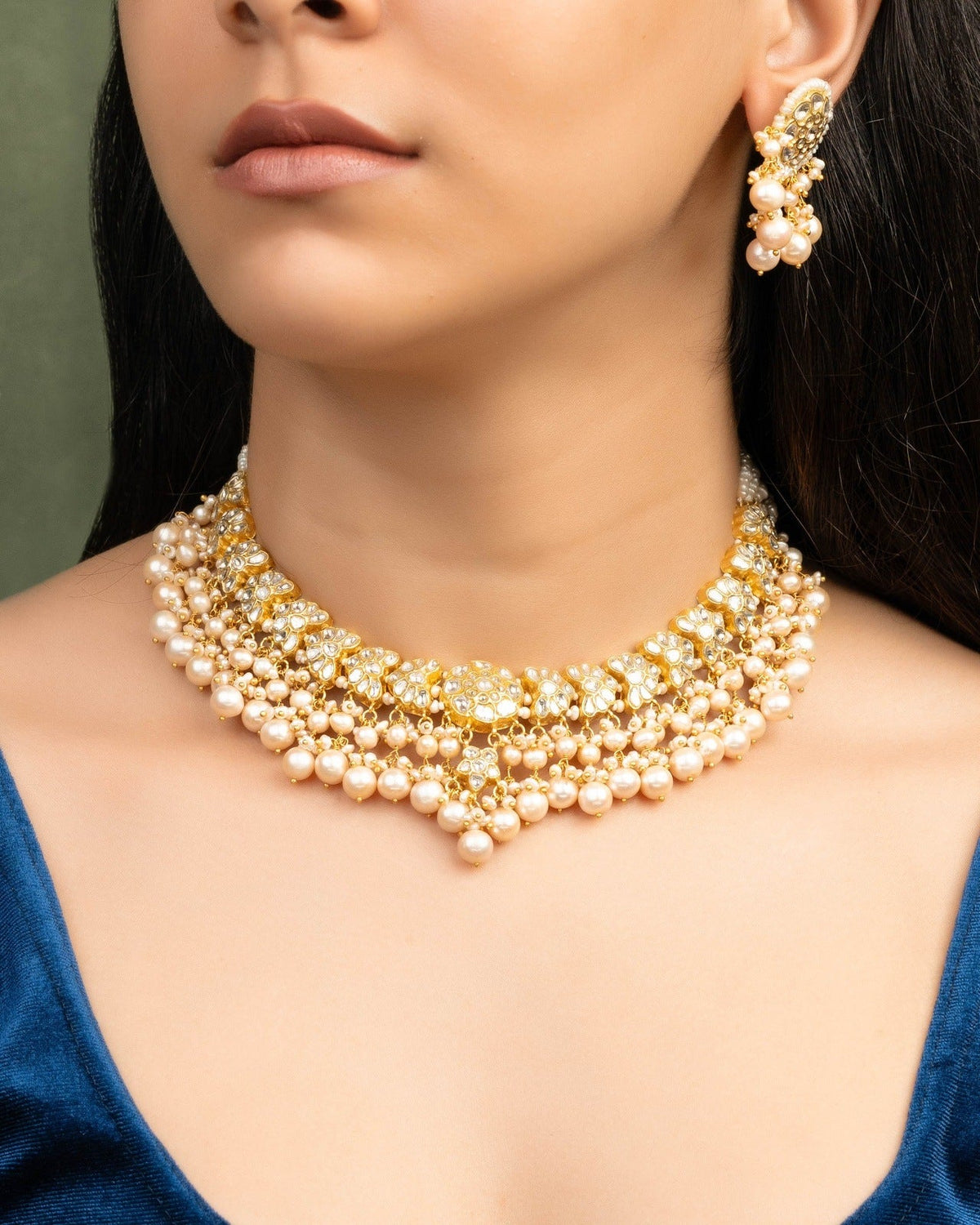 Riyanshi Necklace And Mrinali Tops Polki Set