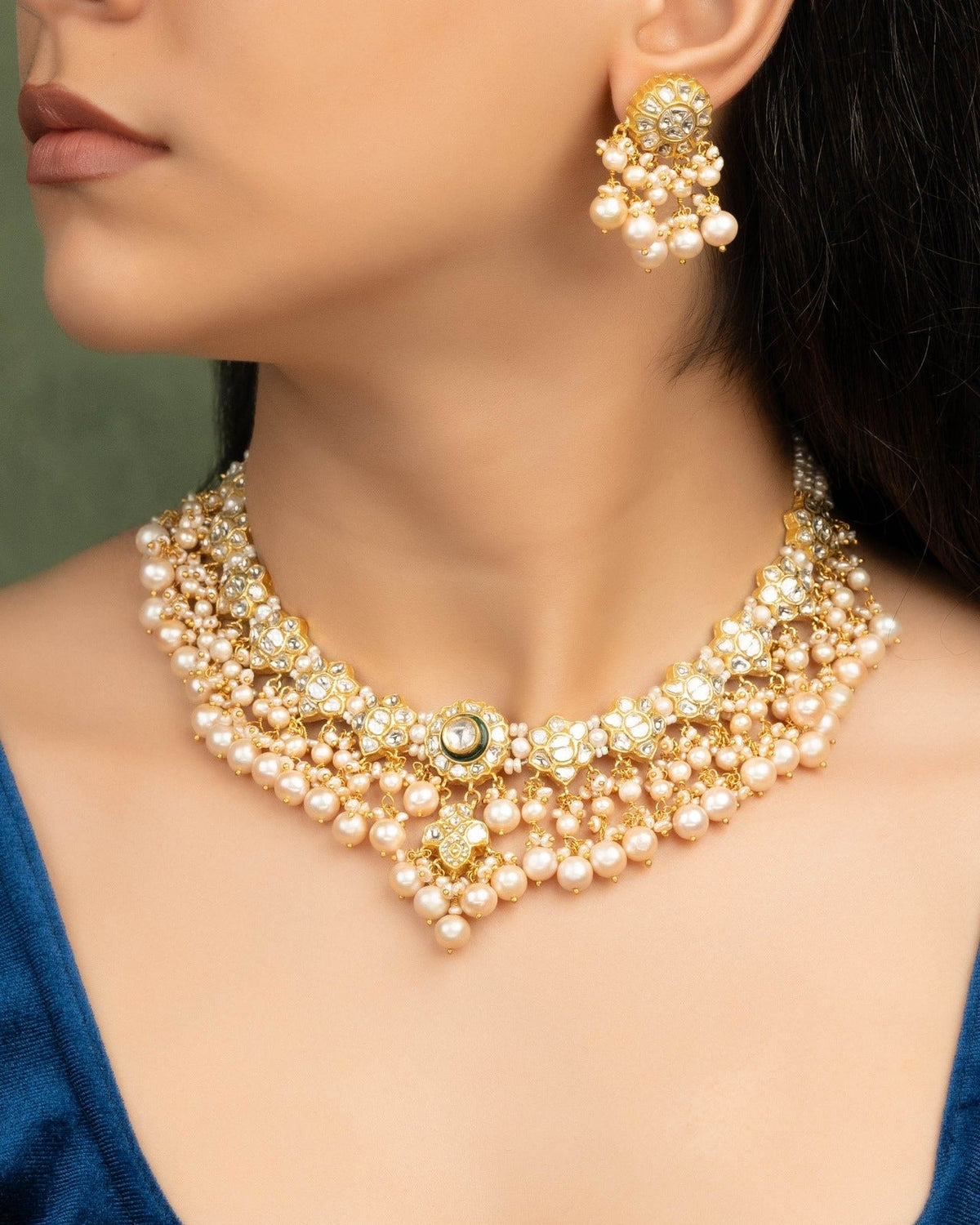 Akia Necklace And Sameen Tops Polki Set