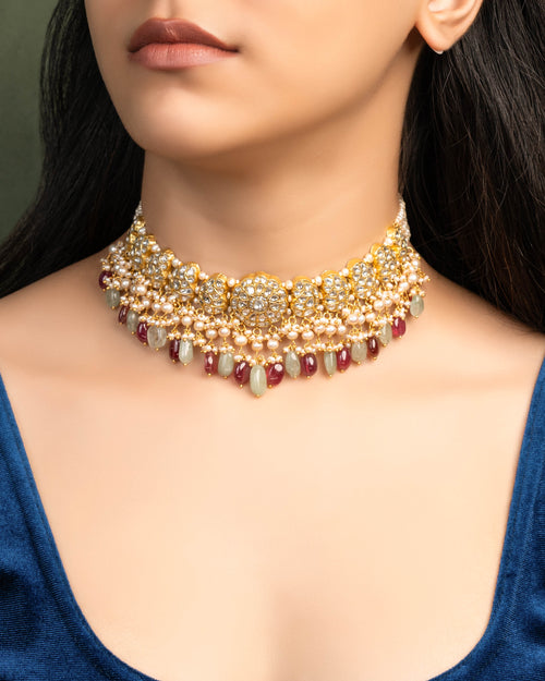 Trishika Choker And Nishat Tops Polki Set
