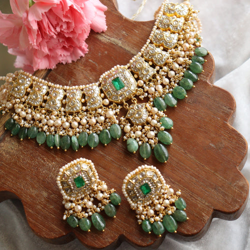 Radha Necklace And Sajni Tops Polki Set