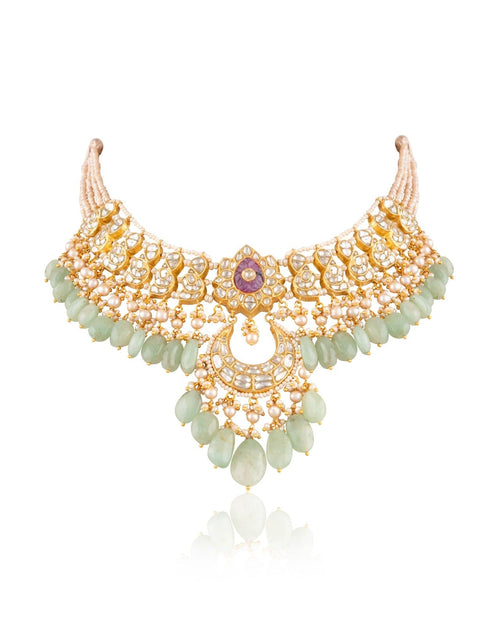 Ziya Necklace And Shivi Chandbalis Polki Set