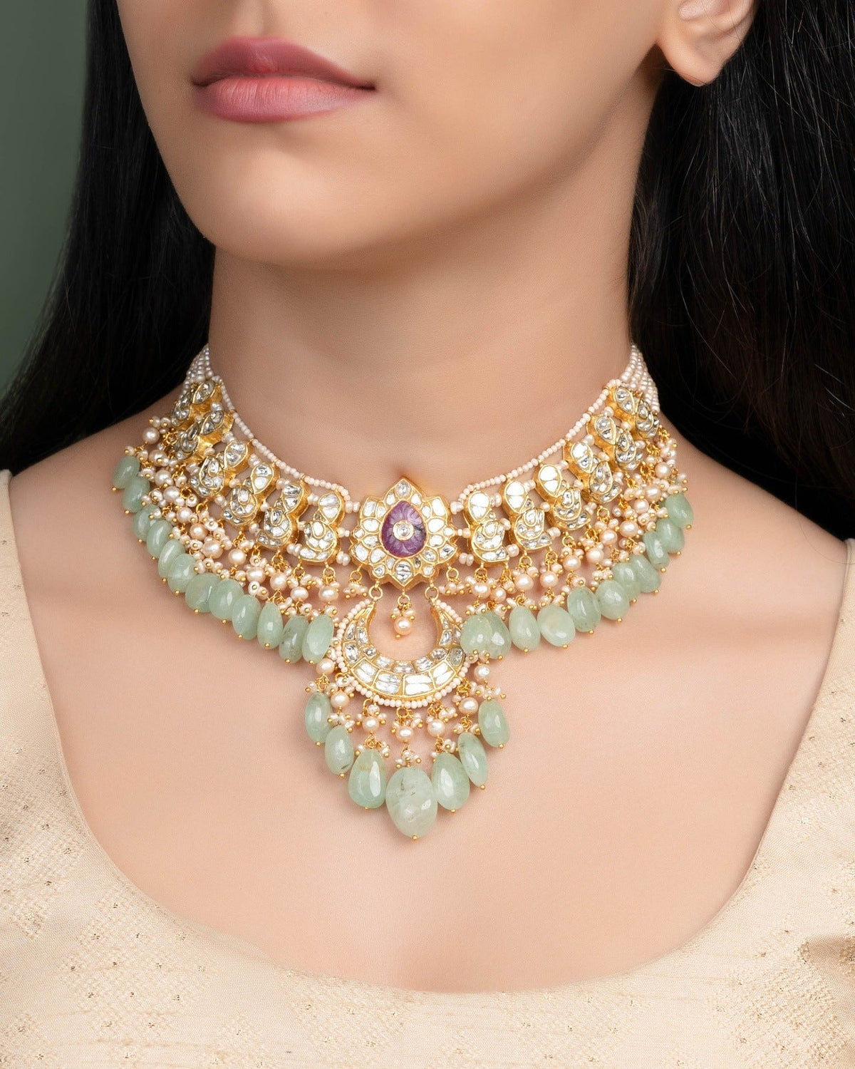 Ziya Necklace And Shivi Chandbalis Polki Set