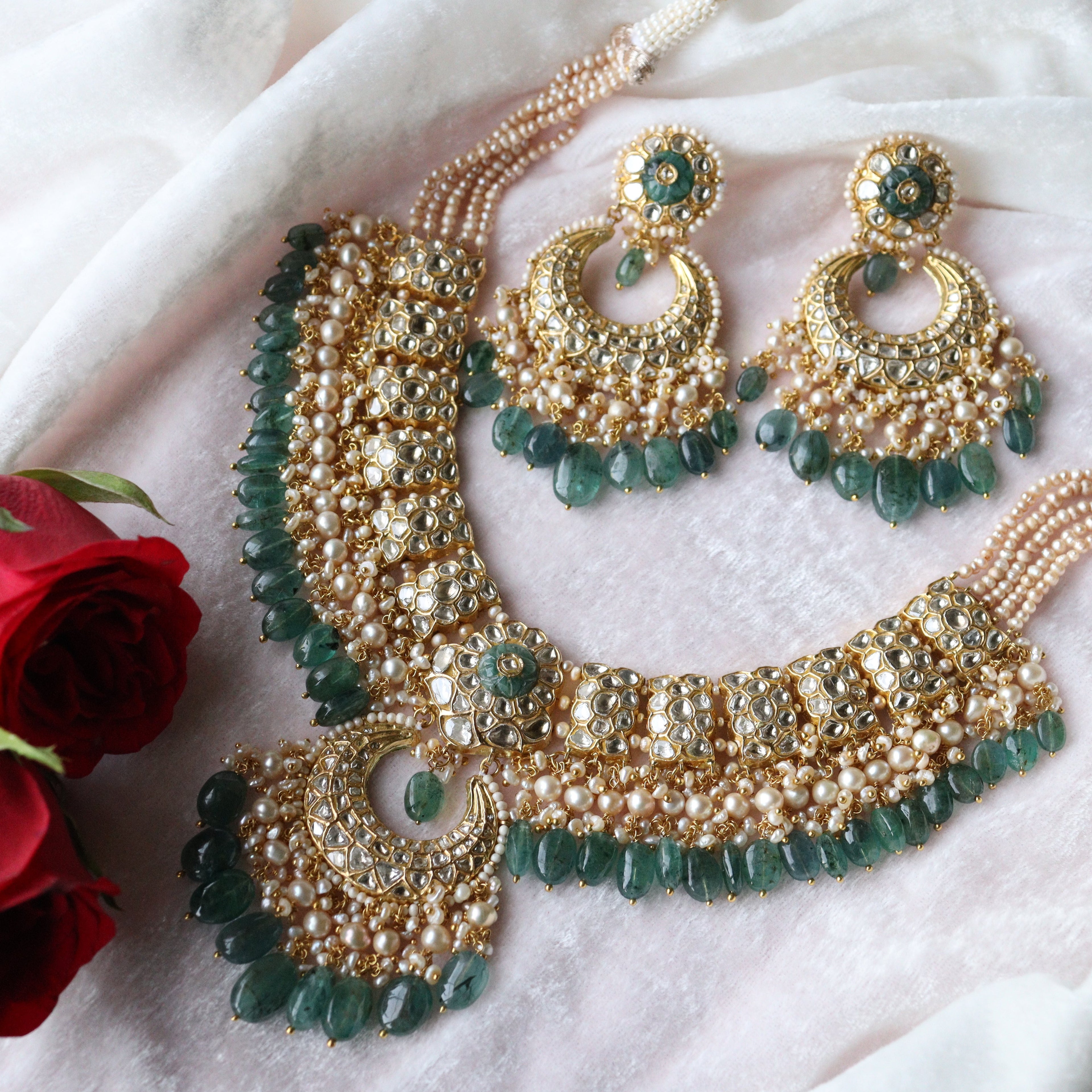 Naini Necklace And Somya Chandbalis Polki Set