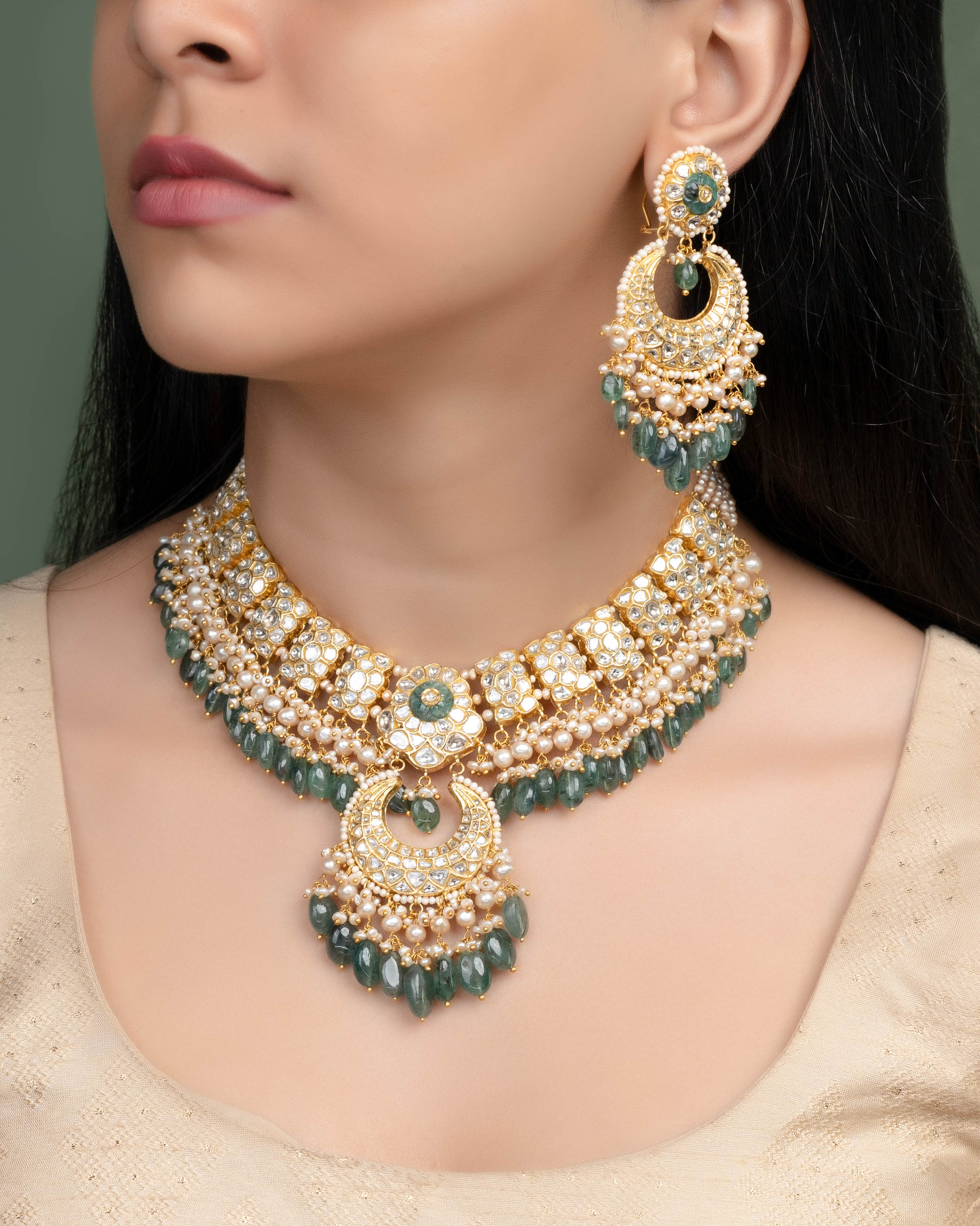 Naini Necklace And Somya Chandbalis Polki Set