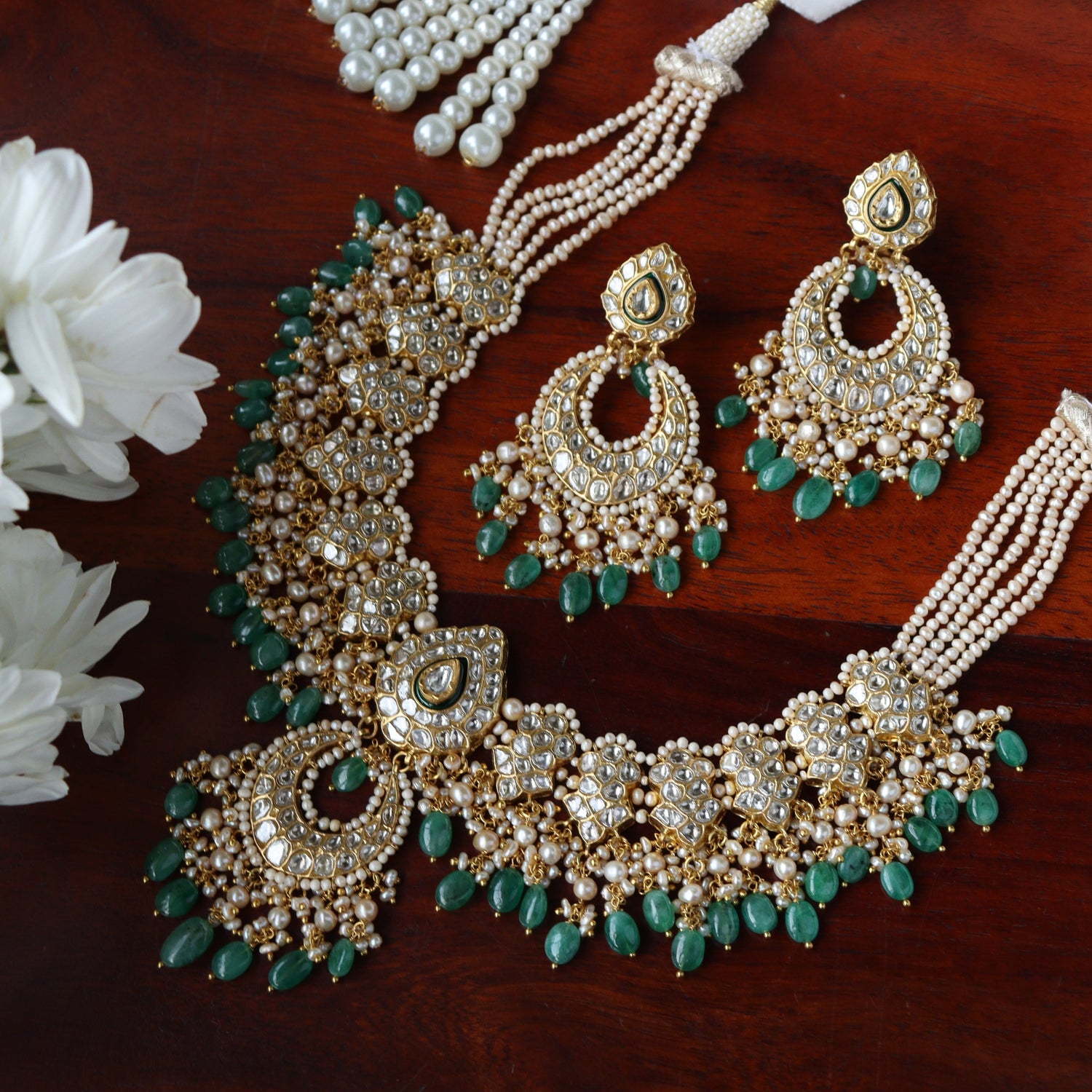 Mudita Necklace And Amaira Chandbalis Polki Set