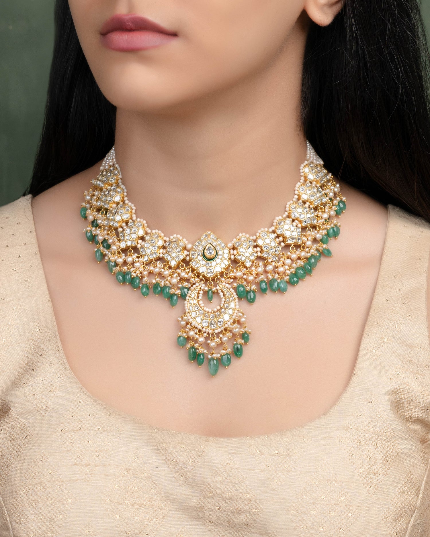 Mudita Necklace And Amaira Chandbalis Polki Set