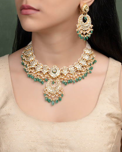 Mudita Necklace And Amaira Chandbalis Polki Set