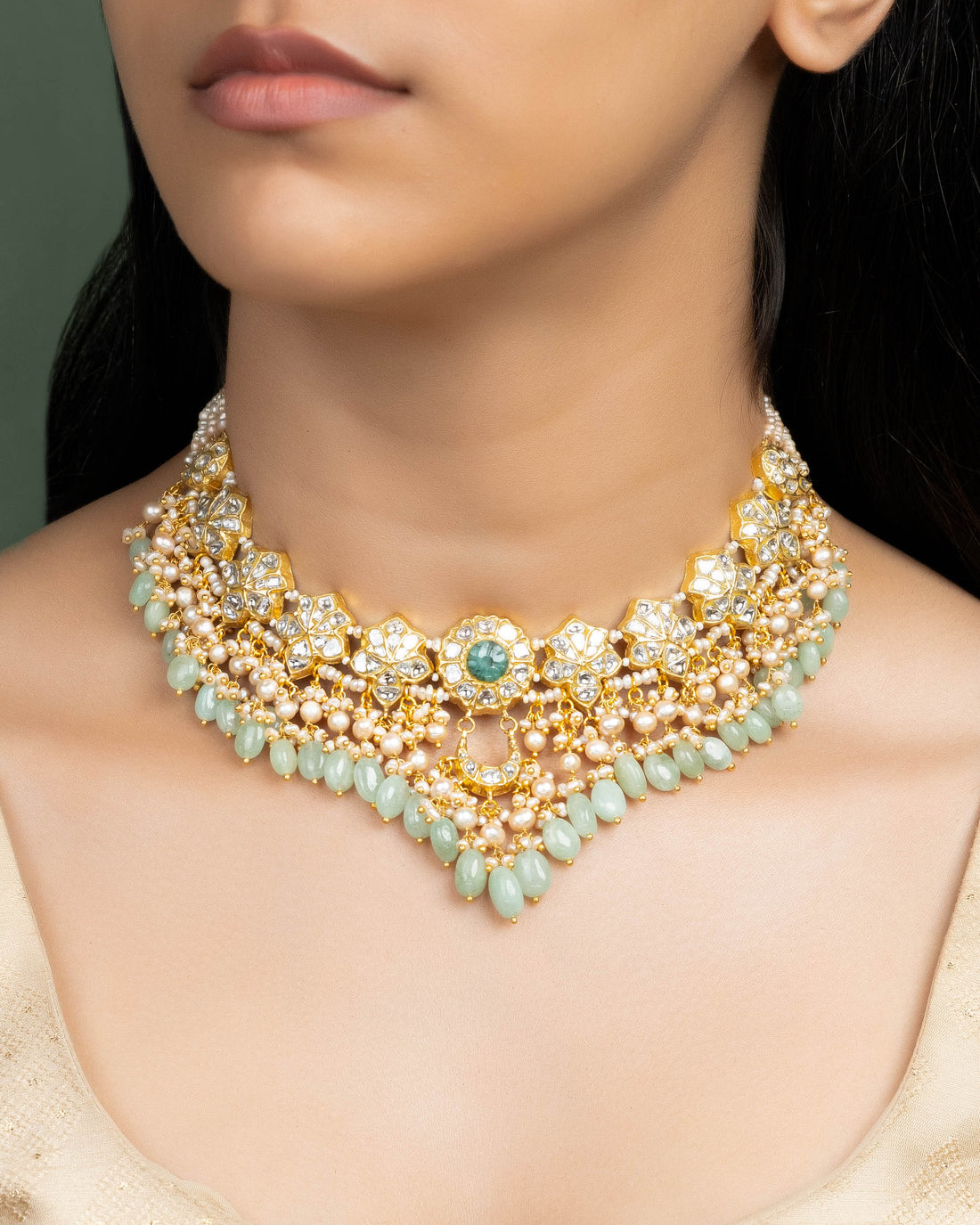 Vartika Necklace And Kaveri Tops Polki Set