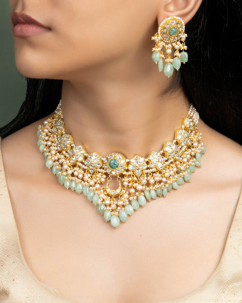 Vartika Necklace And Kaveri Tops Polki Set