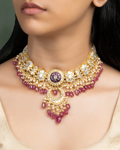 Sheetal Necklace And Mahira Chandbalis Polki Set