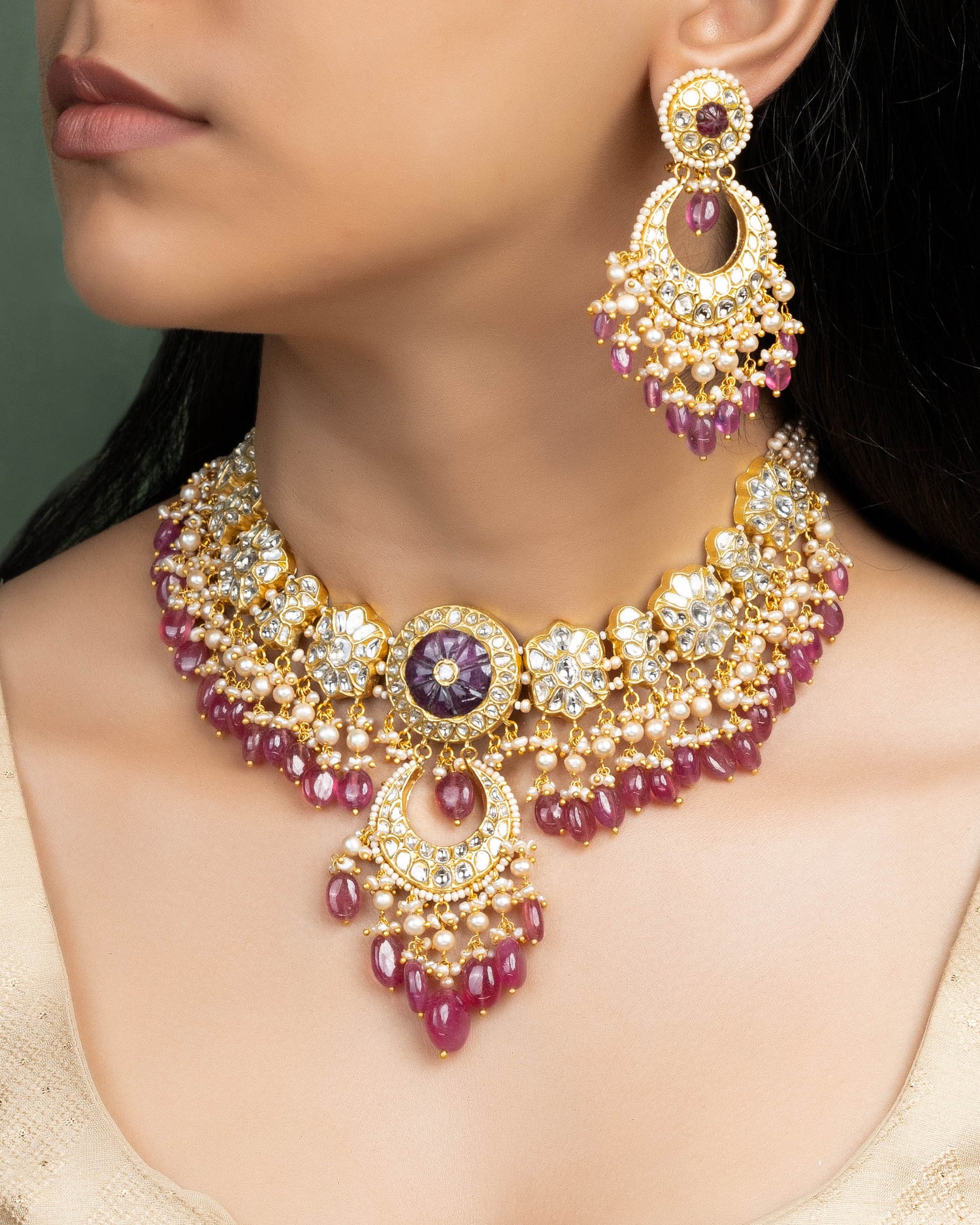 Sheetal Necklace And Mahira Chandbalis Polki Set