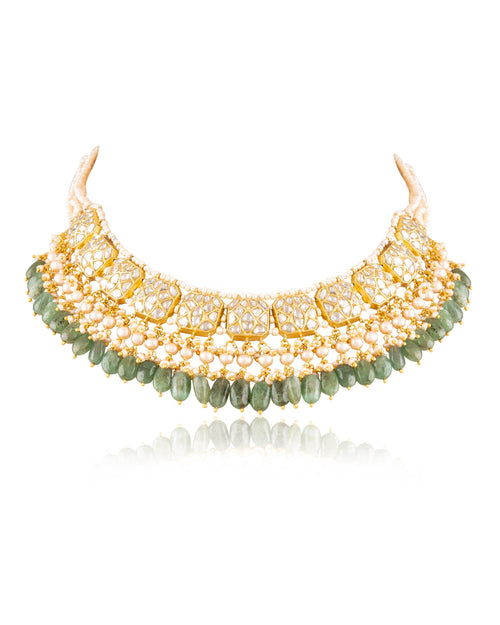 Pragati Necklace And Rudhi Tops Polki Set
