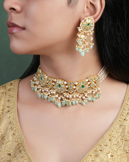 Aparna Choker And Noor Long Earrings Polki Set