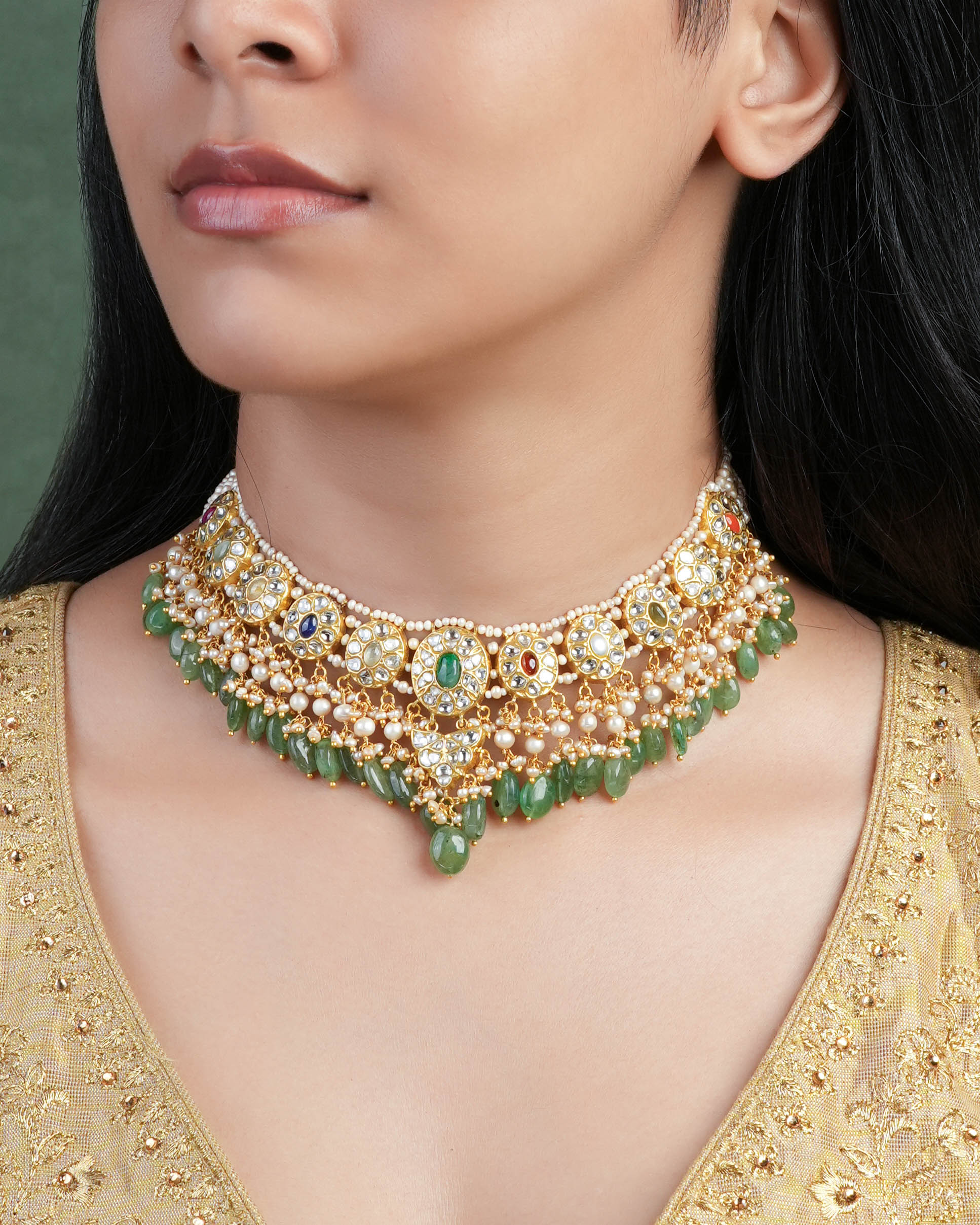 Lalita Necklace And Trisha Long Earrings Polki Set