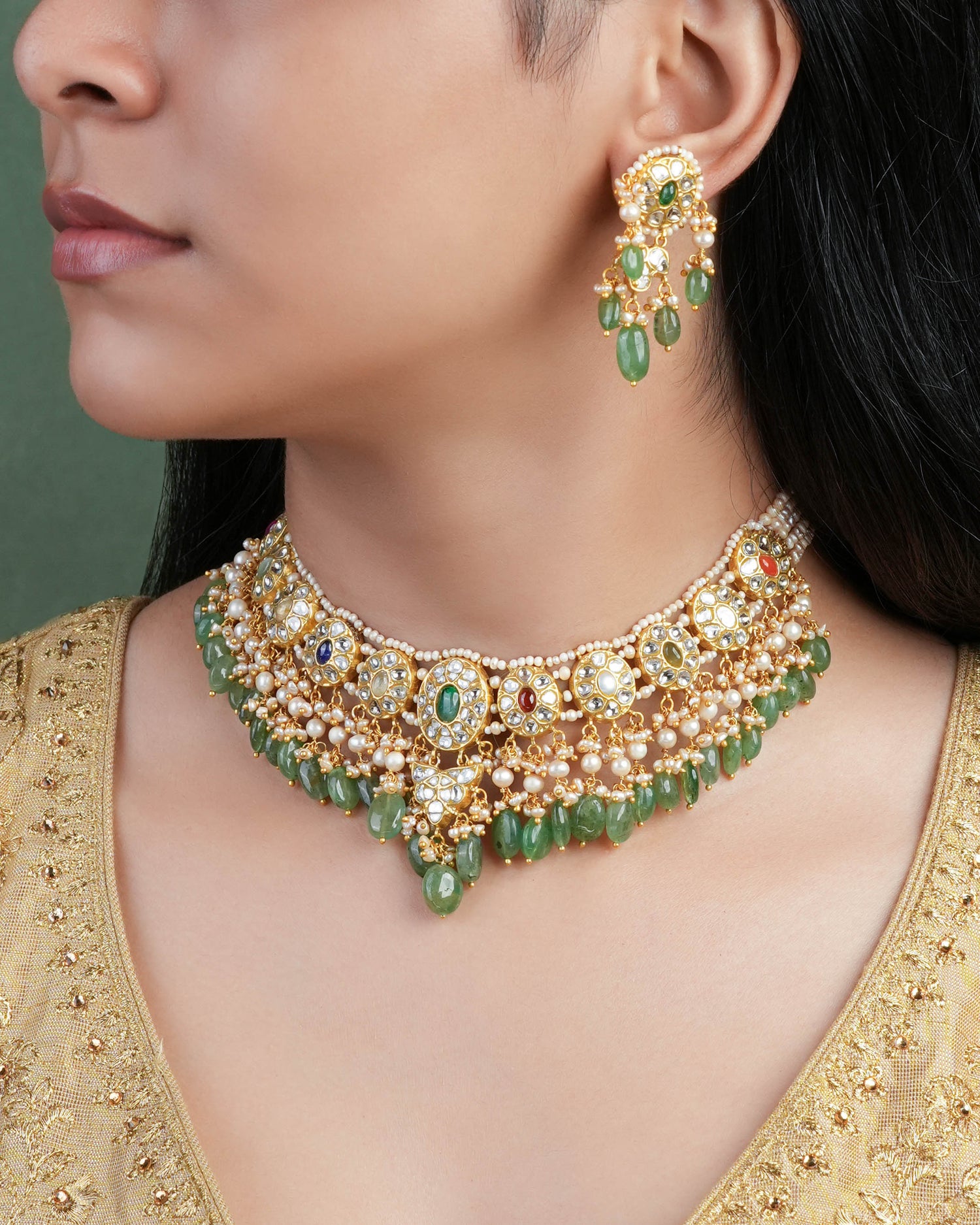 Lalita Necklace And Trisha Long Earrings Polki Set