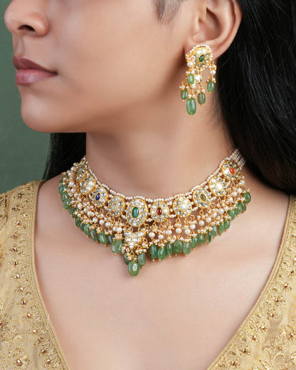 Lalita Necklace And Trisha Long Earrings Polki Set