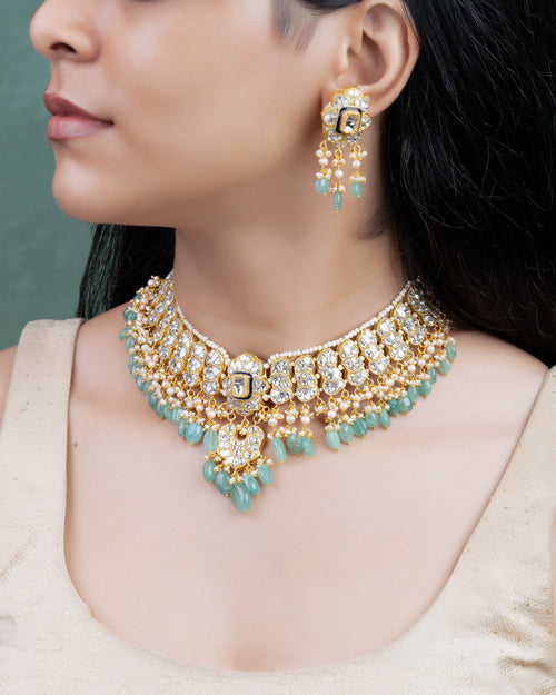 Suhani Necklace And Khyati Tops Polki Set