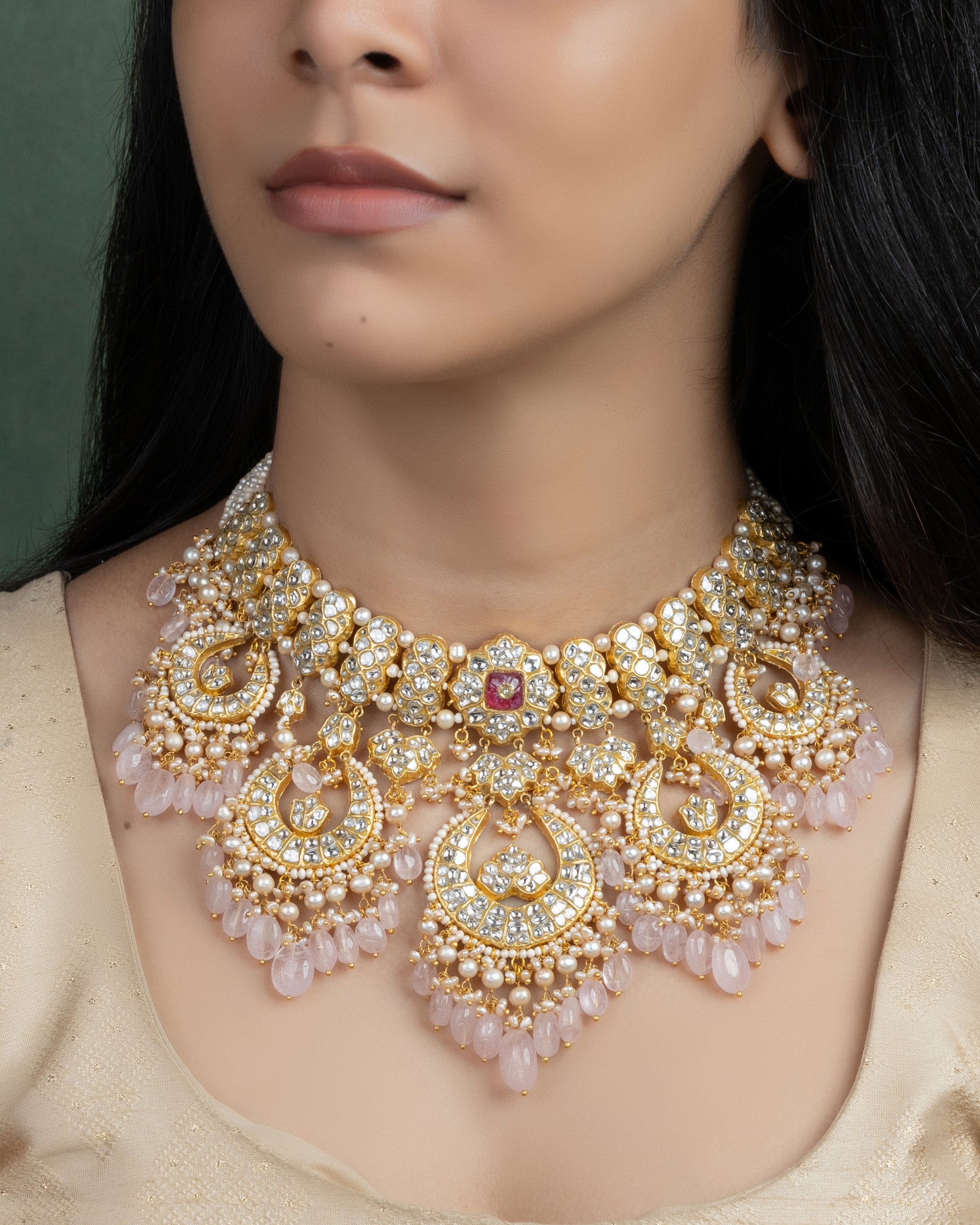 Minaz Necklace And Zina Chandbalis Polki Set