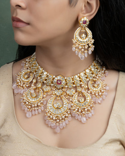 Minaz Necklace And Zina Chandbalis Polki Set