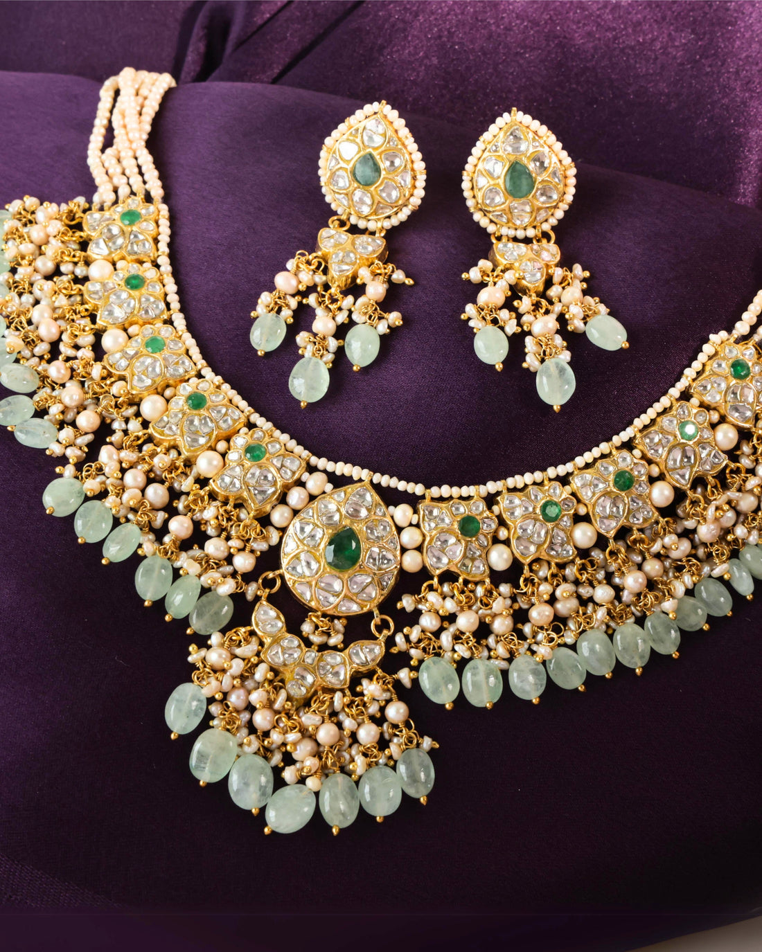 Suniti Necklace And Jenila Long Earrings Polki Set