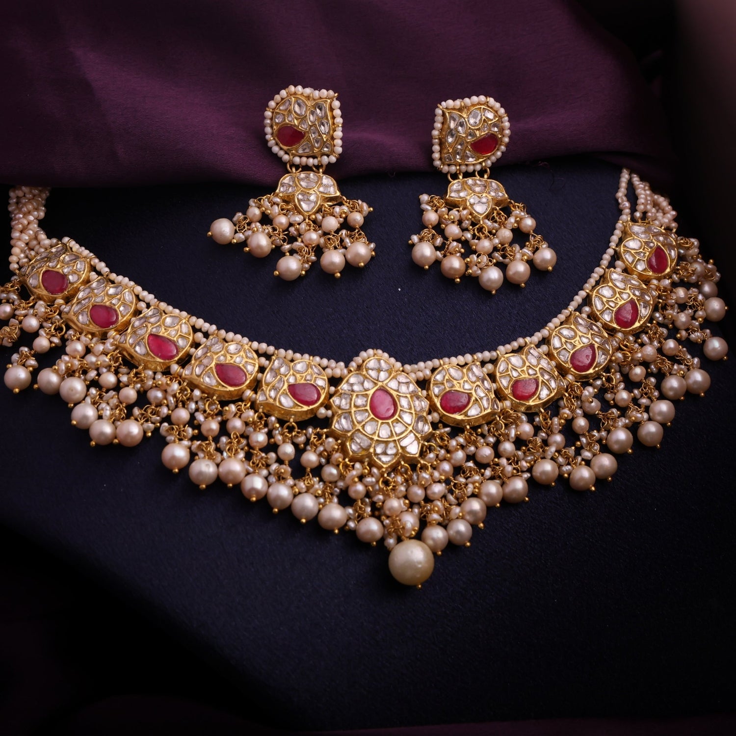 Shreya Necklace And Jignisha Long Earrings Polki Set