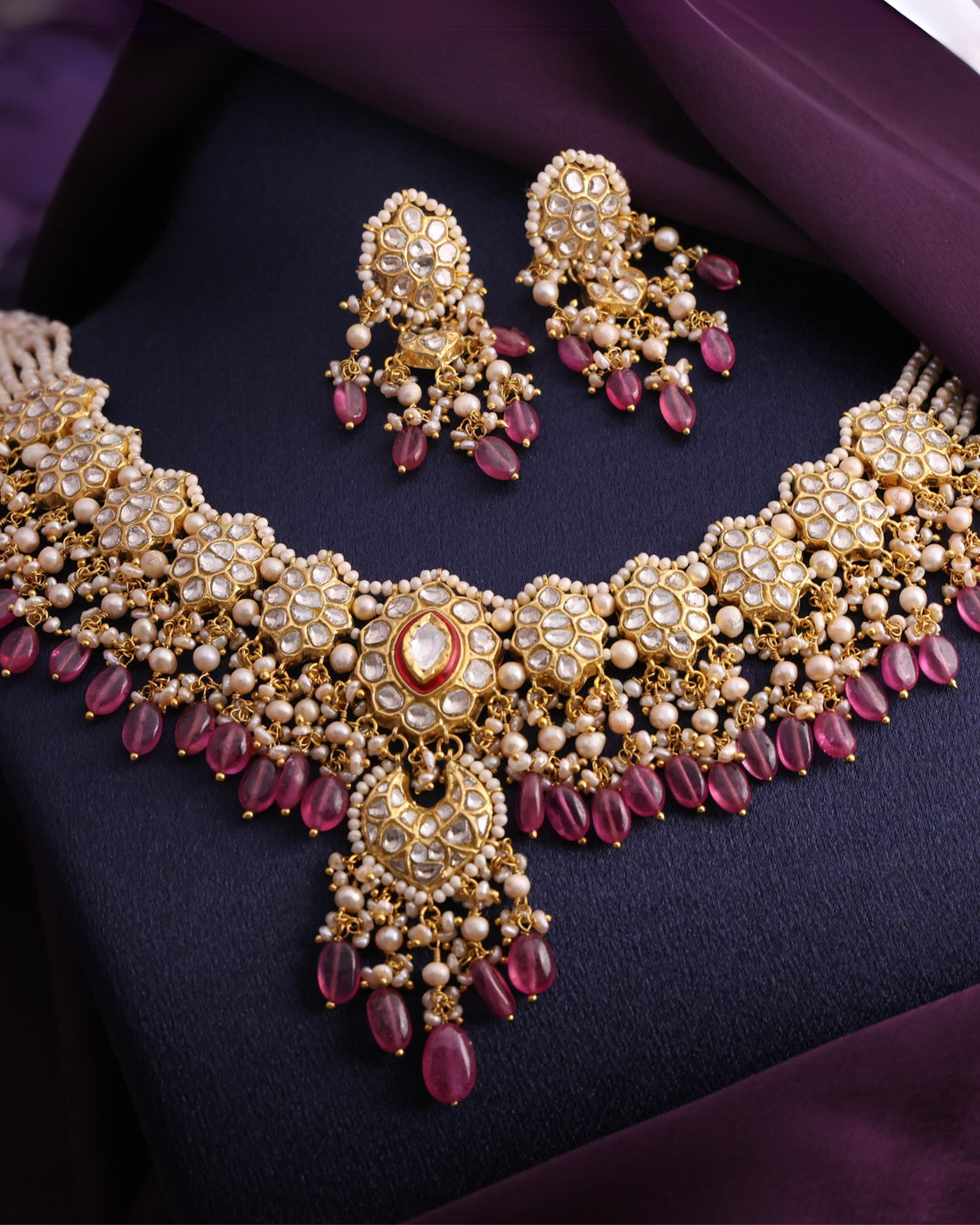 Fariya Necklace And Isha Long Earrings Polki Set