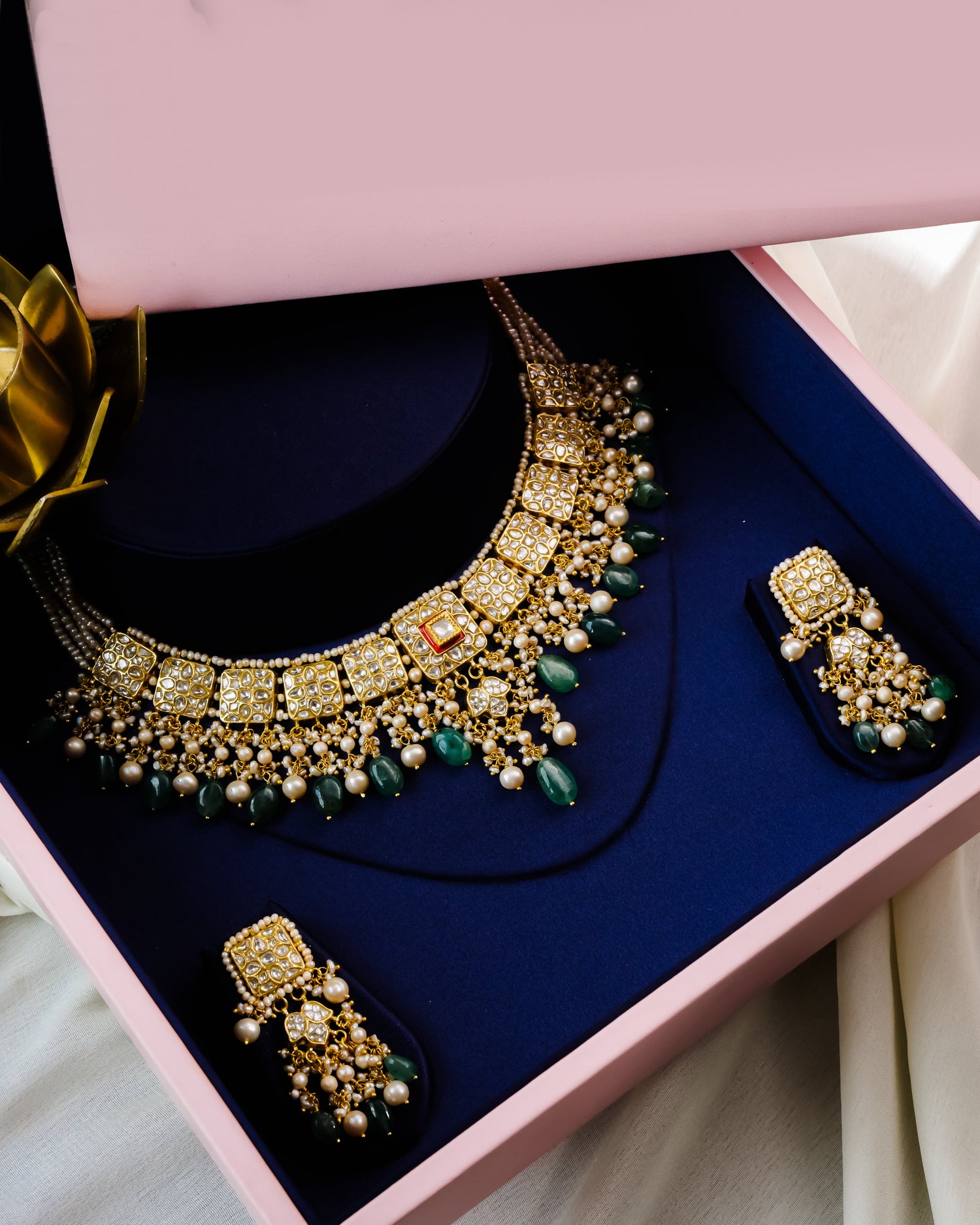 Zoya Necklace And Shloka Long Earrings Polki Set