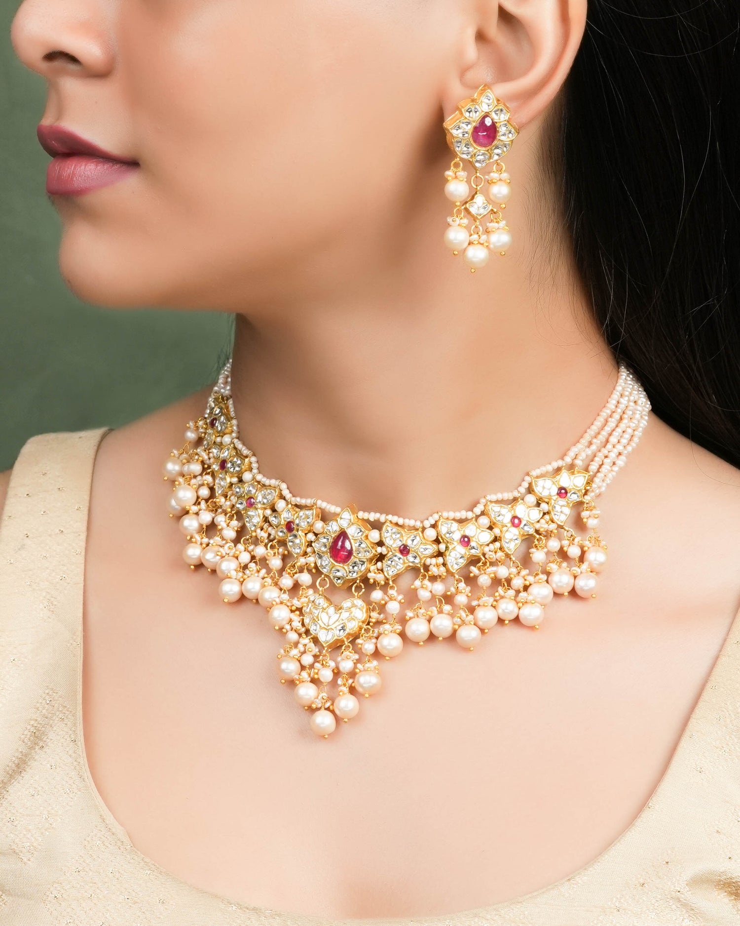 Lavanya Choker And Niharika Long Earrings Polki Set